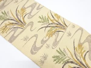 アンティーク　手織り真綿紬流水に芒模様織り出し名古屋帯